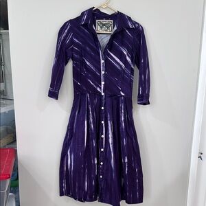Samantha Sung fit and flare purple printed shirt button down dress